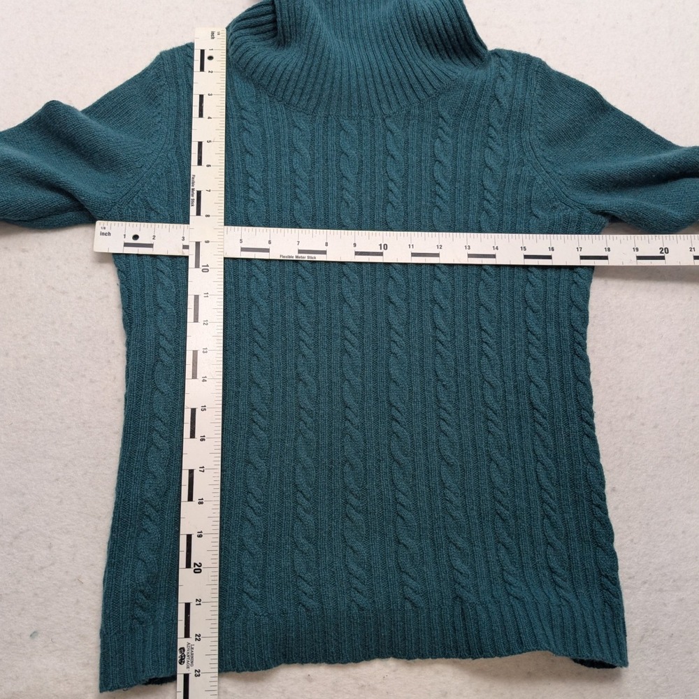 Banana Republic Cashmere Sweater Womens S Green Cable Knit Turtleneck Button - Picture 8 of 9